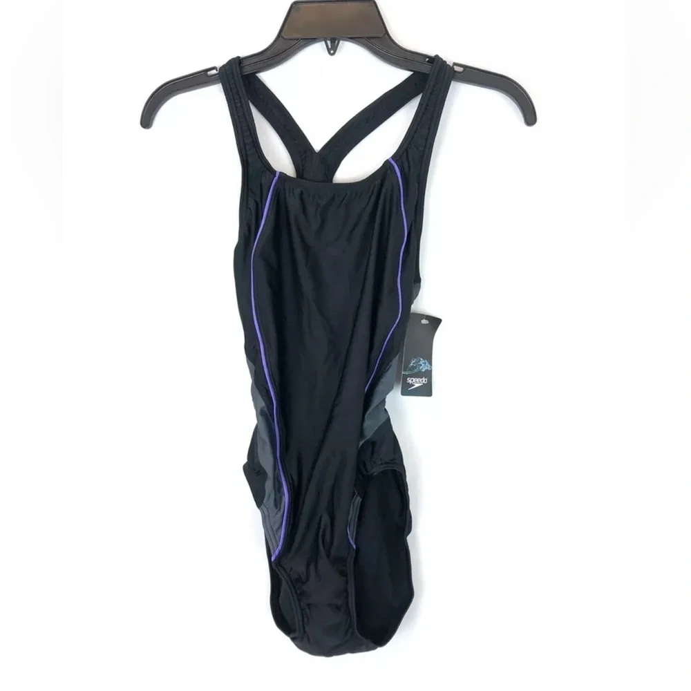Speedo Women’s Pro LT Black Grey One Piece Swimsuit Size 8/34